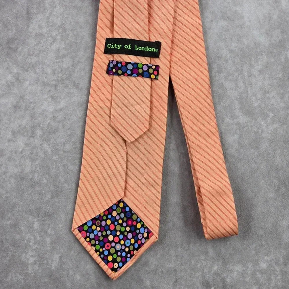 City of London Orange Pink Stripe Geometric 100% Silk Men's Neck Tie NWOT - Picture 3 of 6